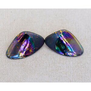 Vintage Rainbow Iridescent Ceramic Stud Earrings - K1